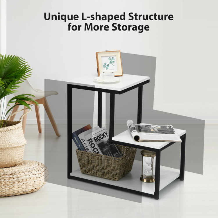 3-Tier Ladder-Shaped Chair Side Table with Storage Shelf-WhiteCostway Gallery View 5 of 11